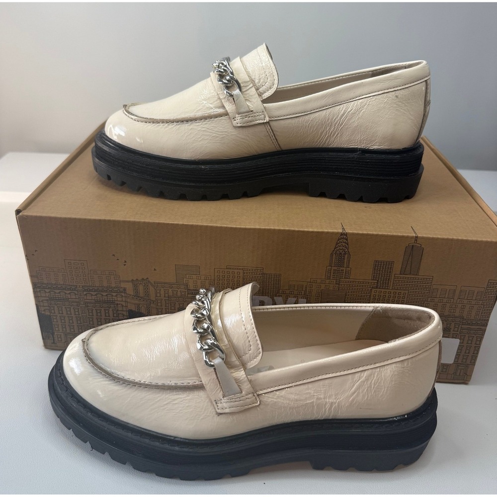 Faryl by Farylrobin Raine Ecru Cream Patent Leather Chain Shoes Womens 8.5 M New